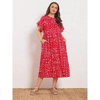 Yours Curve Frill Midi Dress - Red