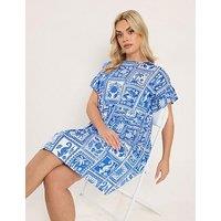 Yours Curve Frill Sleeve Tunic Dress - Blue