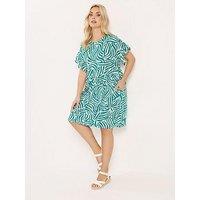 Yours Curve Frill Sleeve Tunic Dress - Green