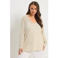 Yours Curve Long Sleeve Stitch Detail Jumper - Cream