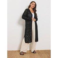 Yours Curve Maxi Pointelle Cardigan - Black