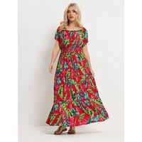 Yours Curve Gypsy Bardot Maxi Dress - Red