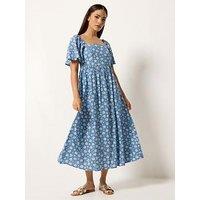 Pixiegirl Petite Spot Daisy Square Neck Midi Dress - Blue