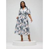 Yours Curve Abstract Print Shirt Dress - Blue