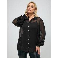 Yours Curve Cuffed Shirt - Black