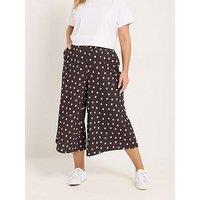 Yours Curve Polka Dot Printed Jersey Culotte - Brown