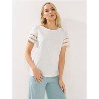 Long Tall Sally Tall Broidery Sleeve T-Shirt - Cream