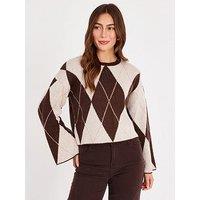 Quiz Brown Argyle Print Knitted Jumper