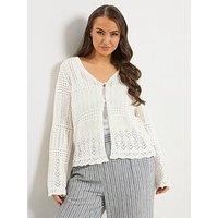Yours Curve Pointelle Stitch Cardigan - Cream