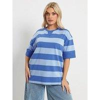 Yours Curve Striped Heavyweight T-Shirt - Blue