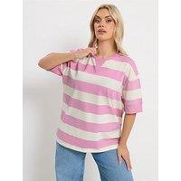 Yours Curve Striped Heavyweight T-Shirt - Pink