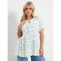 Yours Curve Bow Front Peplum Top - Cream