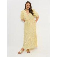 Yours Curve Broderie Tea Dress - Yellow