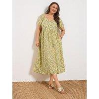 Yours Curve Puffed Short Sleeve Midaxi Dress - Yellow