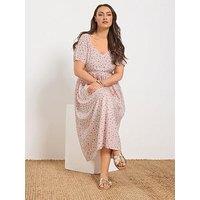 Yours Curve Puffed Short Sleeve Midaxi Dress - Pink