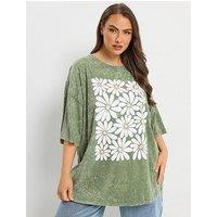 Yours Curve Placement Boxy T-Shirt - Green