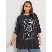 Yours Curve Placement Boxy T-Shirt - Grey