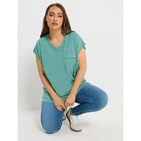 Yours Curve Stud Pocket T-Shirt - Green