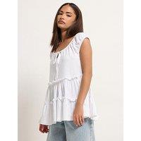 Pixiegirl Petite Short Sleeve Tiered Top - White