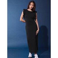 Pixiegirl Petite Frill Shoulder Maxi Dress - Black