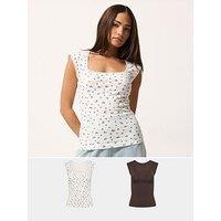 Pixiegirl Petite 2 Pack Ditsy Square Neck Vest