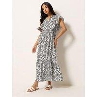 Pixiegirl Petite Frill Print Maxi Dress - White
