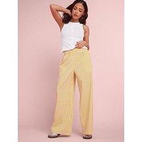 Pixiegirl Petite Gingham Shirred Waist Wide Leg Trousers