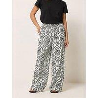 Pixiegirl Petite Tile Print Bead Wide Leg Trousers - Cream
