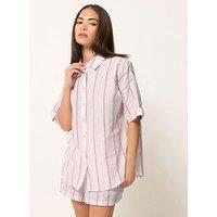 Pixiegirl Petite Stripe Short Sleeve Shirt Containing Linen - Pink