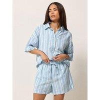 Pixiegirl Petite Stripe Short Sleeve Shorts Containing Linen
