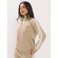 Pixiegirl Petite Stripe Quarter Zip Sweat Top - Cream
