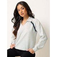 Pixiegirl Petite Collar Stripe Sweatshirt - Grey