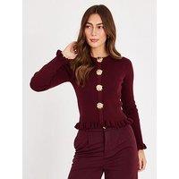 Quiz Burgundy Frill Hem Cardigan