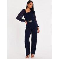 Quiz Navy Asymmetric Buckle Detail Jumpsuit