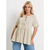 Yours Curve Bow Front Peplum Top - Yellow