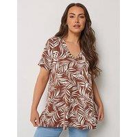 Yours Curve Printed Swing Top - Brown