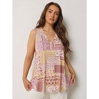 Yours Curve Rib Swing Printed Vest - Purple