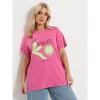 Yours Curve Placement T-Shirt - Pink