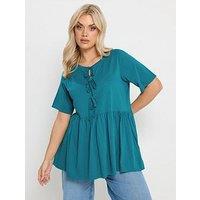 Yours Curve Bow Front Peplum Top - Blue