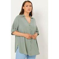 Yours Curve Short Sleeve Chambray Shirt - Green