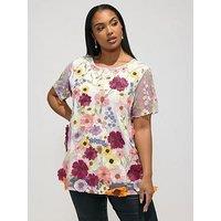 Yours Curve Multi 3D Floral T-Shirt - White
