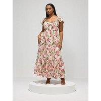 Yours Curve Floral Smock Tiered Dress - White