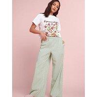 Pixiegirl Petite Gingham Shirred Waist Wide Leg Trousers