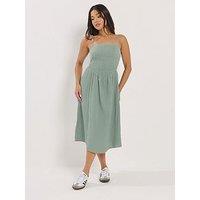 Pixiegirl Petite Shirred Cheesecloth Midi Dress - Green