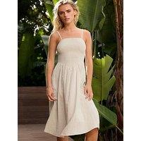 Pixiegirl Petite Shirred Cheesecloth Midi Dress - Cream