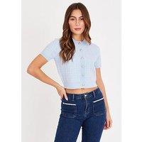 Quiz Pale Blue Boucle Cropped Cardigan