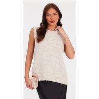 Quiz Cream Sequin Embellished Knitted Vest