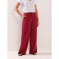 Long Tall Sally Wide Leg Linen Trousers 36" - Red