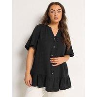 Yours Curve Angel Sleeve Cheesecloth Top - Black