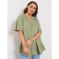 Yours Curve Angel Sleeve Cheesecloth Top - Green